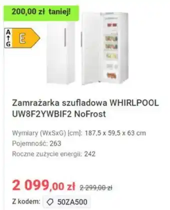 Neonet Whirlpool zamrażarka szufladowa UW8F2YWBIF2 NoFrost oferta