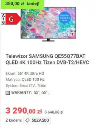 Neonet Samsung telewizor QE55Q67BAT QLED 4K 100 Hz Tizen DVB-T2/HEVC oferta