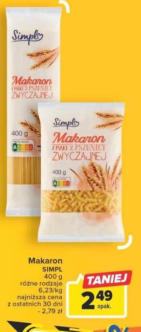 Carrefour Makaron z pszenicy zwyczajnej spaghetti simpl oferta