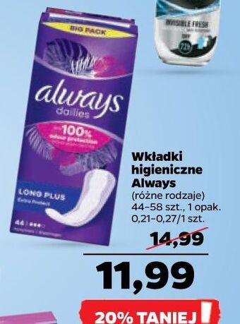Netto Wkładki higieniczne long plus always dailies extra protect oferta