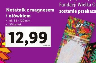 Lidl Notatnik z magnesem i ołówkiem 50 kart. wośp oferta