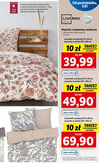 Lidl Komplet pościeli dwustronnej z bawełną renforce 220 x 200 cm + 2 70 80 livarno home oferta