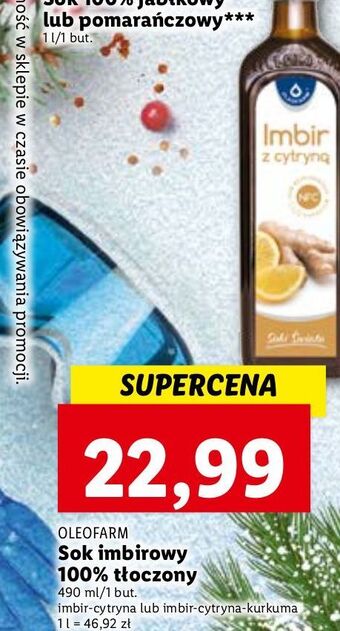 Lidl Sok imbir z kurkumą i cytryną oleofarm oferta