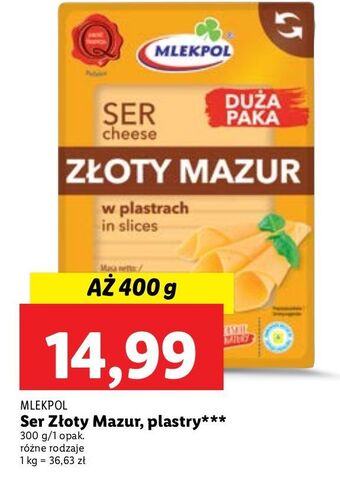Lidl Ser złoty mazur - plastry mlekpol oferta