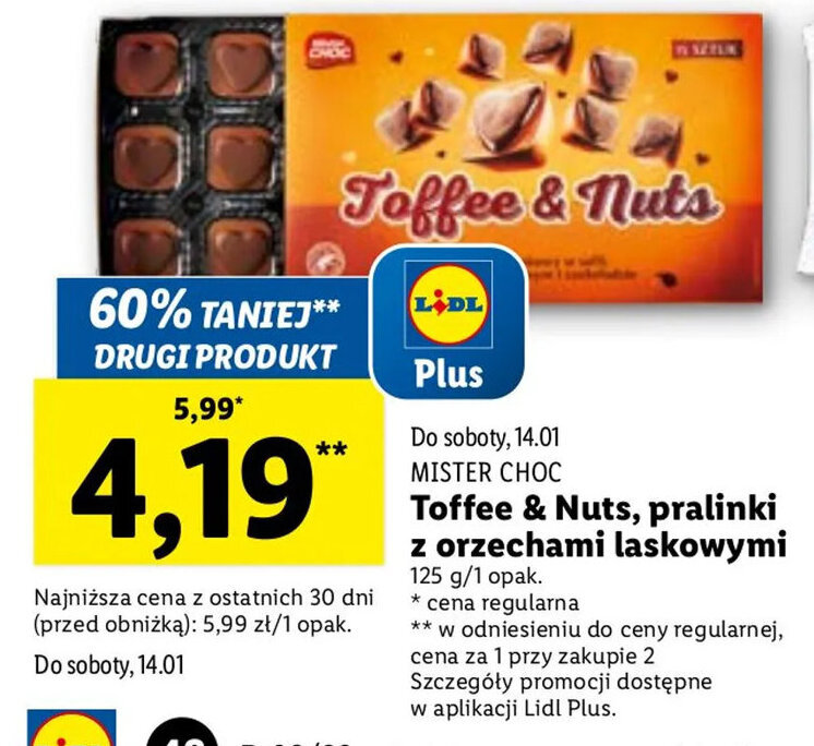 Promocja Mister Choc Toffee & Nuts, pralinki z orzechami laskowymi 125g