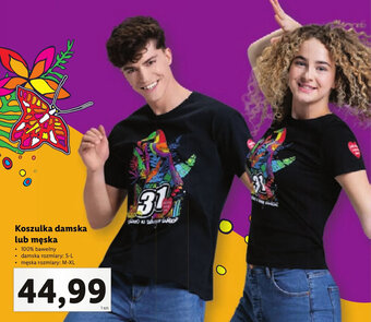 Lidl Koszulka damska lub męska 100% bawełny, damska rozmiary S-L, męska rozmiary M-XL oferta