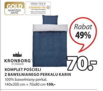JYSK Kronborg Komplet pościeli z bawełnianego Perkalu Karin 100% bawełniany perkal 140x200cm+70x80cm oferta