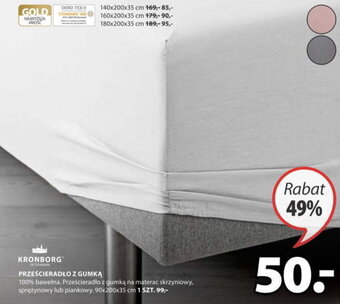 JYSK Kronborg Prześcieradło z gumką 100% bawełna 90x200x35cm oferta