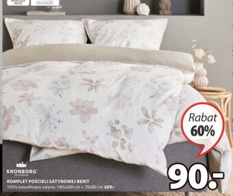 JYSK Kronborg Komplet pościeli satynowej Berit 100% bawełniana satyna 140x200cm+70x80cm oferta