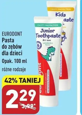 ALDI Eurodont Pasta do zębów dla dzieci opak. 100ml, różne rodzaje oferta