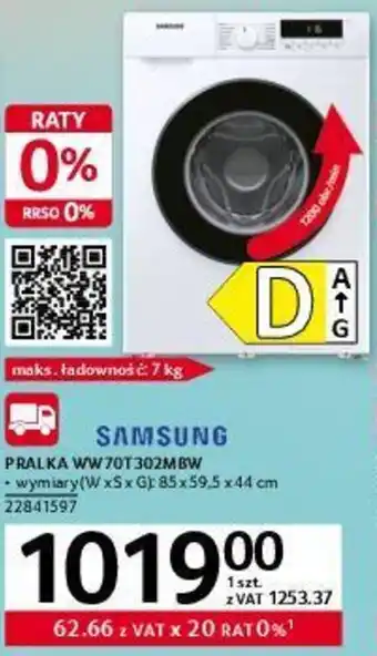 Selgros Samsung Pralka WW70T302MBW oferta