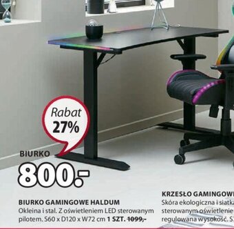 JYSK Haldum Biurko Gamingowe. Okleina i stal. Z oświetleniem LED sterowanym pilotem. S60xD120xW72cm, szt. oferta