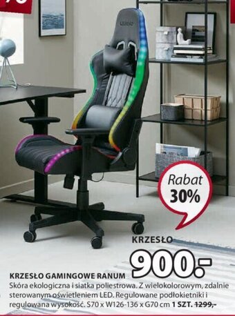 JYSK Ranum Krzesło gamingowe, skóra ekologiczna i siatka poliestrowa. Z wielokolorowym, zdalnie sterowanym oświetleniem LED. oferta