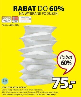 JYSK Nordic Poduszka Royal Luksusowa poduszka z wsadem z 70% Fossflakes/30% silikonowego włókna kulkowego, 700g. Miękkie poszycie oferta