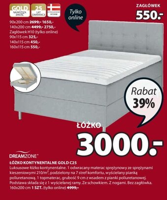 JYSK Dreamzone Łóżko kontynentalne Gold C25 Luksusowe łóżko kontynentalne. 1 odwracany materac sprężynowy ze sprężynami kieszenio- oferta
