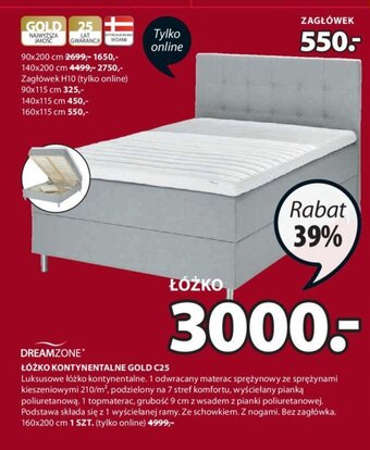 JYSK Dreamzone Łóżko kontynentalne Gold C25 Luksusowe łóżko kontynentalne. 1 odwracany materac sprężynowy ze sprężynami kieszenio- oferta