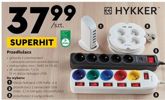 Biedronka Przedłużacz 2 usb + 5 gniazd czarny hykker oferta