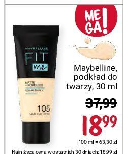 Rossmann Podkład matte poreless 105 natural ivory maybelline fit me! oferta