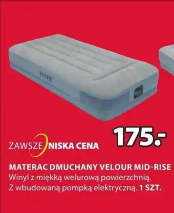 JYSK Mid-Rise Materac dmuchany Velour. Winyl z miękką welurową powierzchnią. Z wbudowaną pompką elektryczną, S99xD191xW30cm, szt. oferta