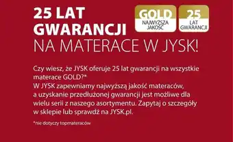 JYSK 25 lat Gwarancji na materace w JYSK oferta