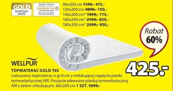 JYSK Wellpur Topmaterac Gold T65 Luksusowy topmaterac o gr.8cm z redukcją napięcia pianki termoelastycznej Air. Poszycie pikowane oferta