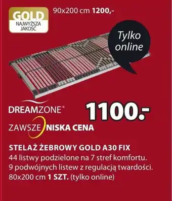 JYSK Dreamzone Stelaż żebrowany Gold A30 Fix 44 listy podzielone na 7 stref komfortu. 9 podwójnych listew z regulacją twardości. oferta