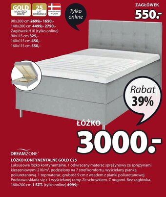 JYSK Dreamzone Łóżko kontynentalne Gold C25 Luksusowe łóżko kontynentalne. 1 odwracany materac sprężynowy ze sprężynami kieszenio- oferta