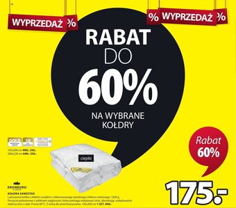 JYSK Kronborg Kołdra Sandstad Luksusowa kołdra z lekkim wsadem z silikonowanego spiralnego włókna rurkowego, 1200g. Poszycie oferta