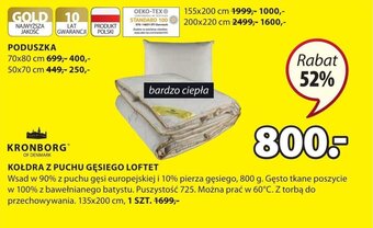 JYSK Kronbor Kołdra z puchu gęsiego, Wsad w 90% z puchu gęsi europejskiej i 10% pieprza gęsiego, 800g. Gęsto tkane poszycie w 100% oferta