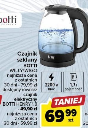 Carrefour Czajnik szklany willy 1.7 l botti electronic oferta