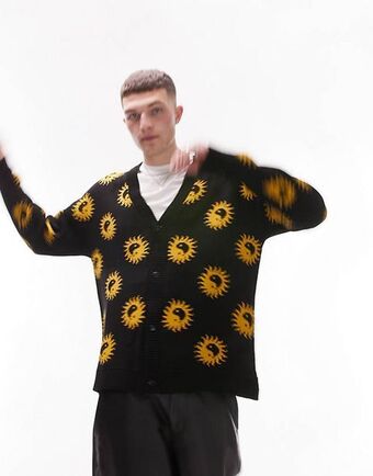 ASOS Topman – czarny dzianinowy kardigan oversize we wzór yin yang oferta