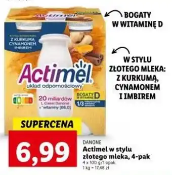 Lidl Danone Actimel w stylu złotego mleka, 4-pak 4 x 100g /1 opak oferta