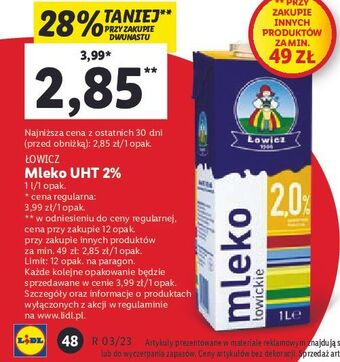 Lidl Mleko 2 % łowicz 1906 łowickie oferta