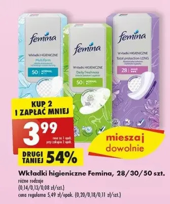 Biedronka Wkładki higieniczne normal femina daily freshness oferta