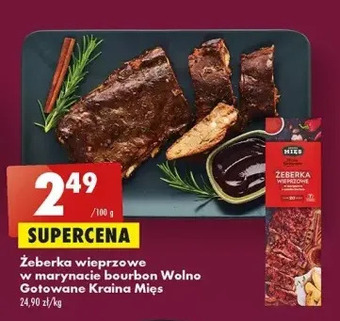Biedronka Żeberka wieprzowe w marynacie bourbon wolno gotowane kraina mięs oferta