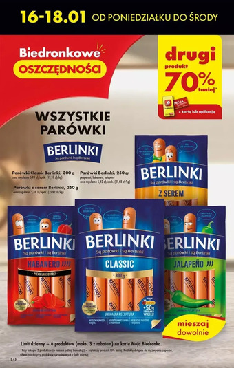 Biedronka Parówki classic morliny berlinki oferta