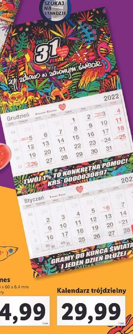 Lidl Kalendarz trójdzielny 2023 wośp oferta