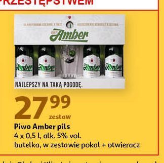 Auchan Zestaw piw 4x 500 ml + szklanka amber pils oferta