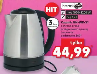 Kaufland Intertek Czajnik NN-WK-S1 moc 1850-2200 W, pojemność 1,7L, ochrona przed przegrzaniem i pracą bez wody, 3 lata gwarancji oferta