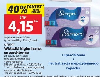 Lidl Wkładki higieniczne long plus siempre oferta