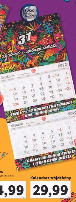 Lidl Kalendarz trójdzielny 2023 wośp oferta