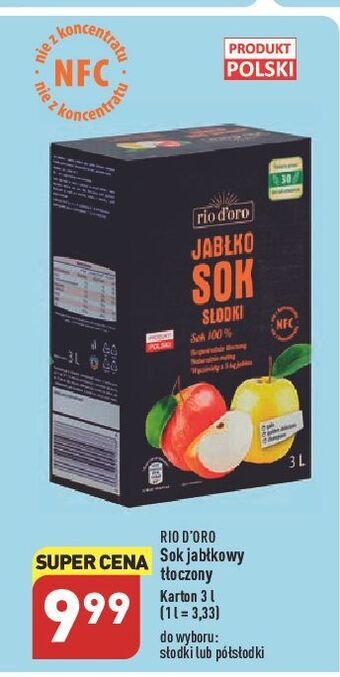 ALDI Sok jabłkowy półsłodki rio d'oro oferta