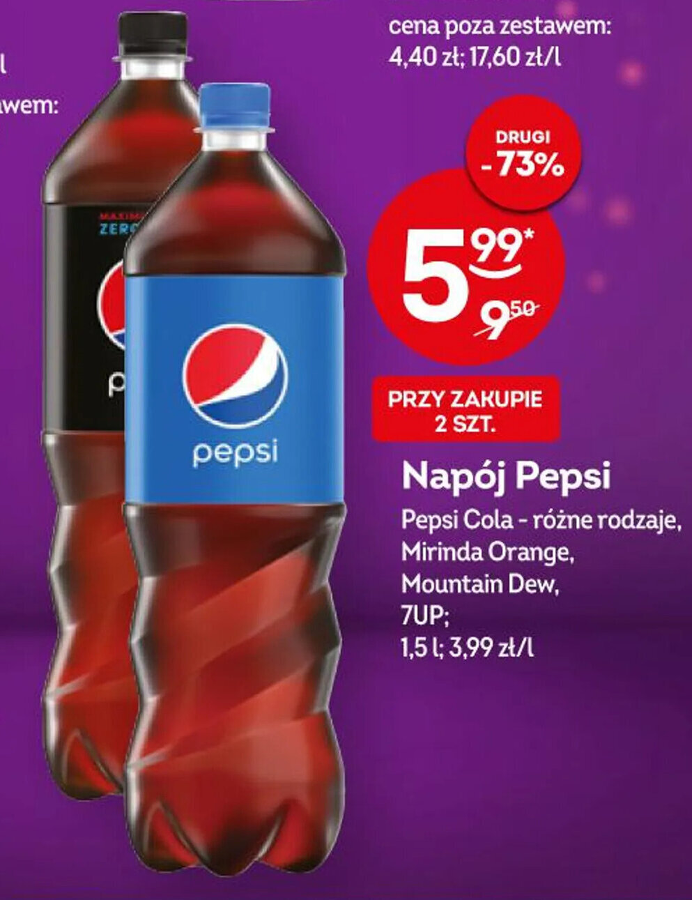 Promocja Pepsi Napój Pepsi Cola-różne rodzaje, Mirinda Orange, Montain ...