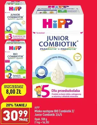 ALDI Hipp Mleko następujące BIO Combiotik2/Junior Combiotik 3/4/5, opak. 550g oferta