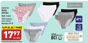 ALDI Queentex Majtki damskie Opak. 3 pary 100% bawełna różne rodzaje. Rozmiary: M-XL oferta