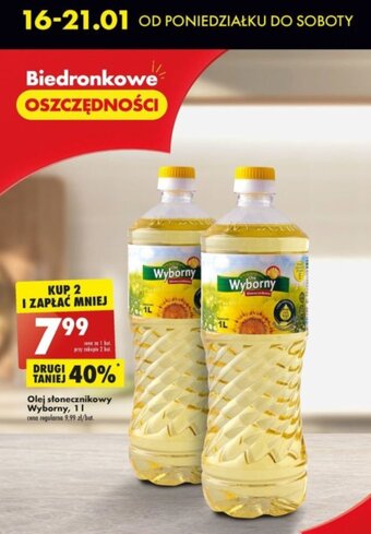Biedronka Olej słonecznikowy Wyborny 1l oferta