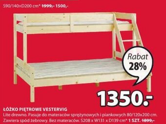 JYSK Vestervig Łóżko piętrowe Lite drewno. Pasuje do materaców sprężynowych i piankowych 80/120x200cm. Zawiera spód żebrowy. Bez oferta