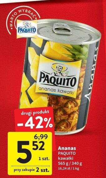 Ananas kawałki w lekkim syropie paquito