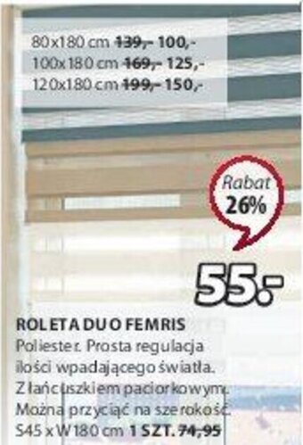 JYSK Fermis Roleta Duo Polester. Prosta regulacja ilości wpadającego światła. Z łańcuszkiem paciorkowym. Można przyciąć na szer. oferta