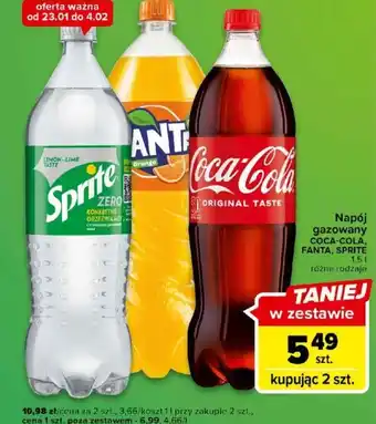 Carrefour CocaCola napój gazowany różne Coca Cola, Fanta, Sprite 1,5l oferta